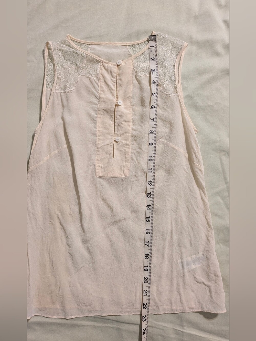 Sleeveless Cream Lace Yoke Blouse - Picture 5 of 7